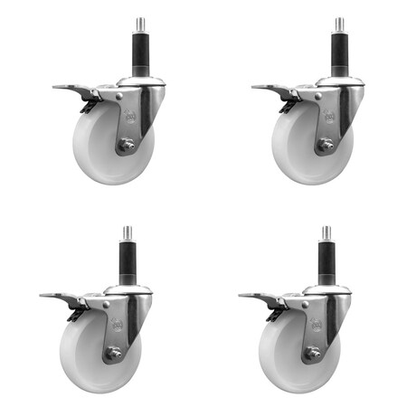 Service Caster 4'' Nylon Swivel 1'' Expanding Stem Caster Set Total Lock Brake, 4PK SCC-EXTTL20S414-NYS-1-4